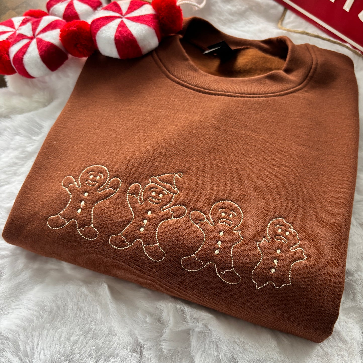 CUTESY GINGERBREAD MEN EMBROIDERED SWEATSHIRT