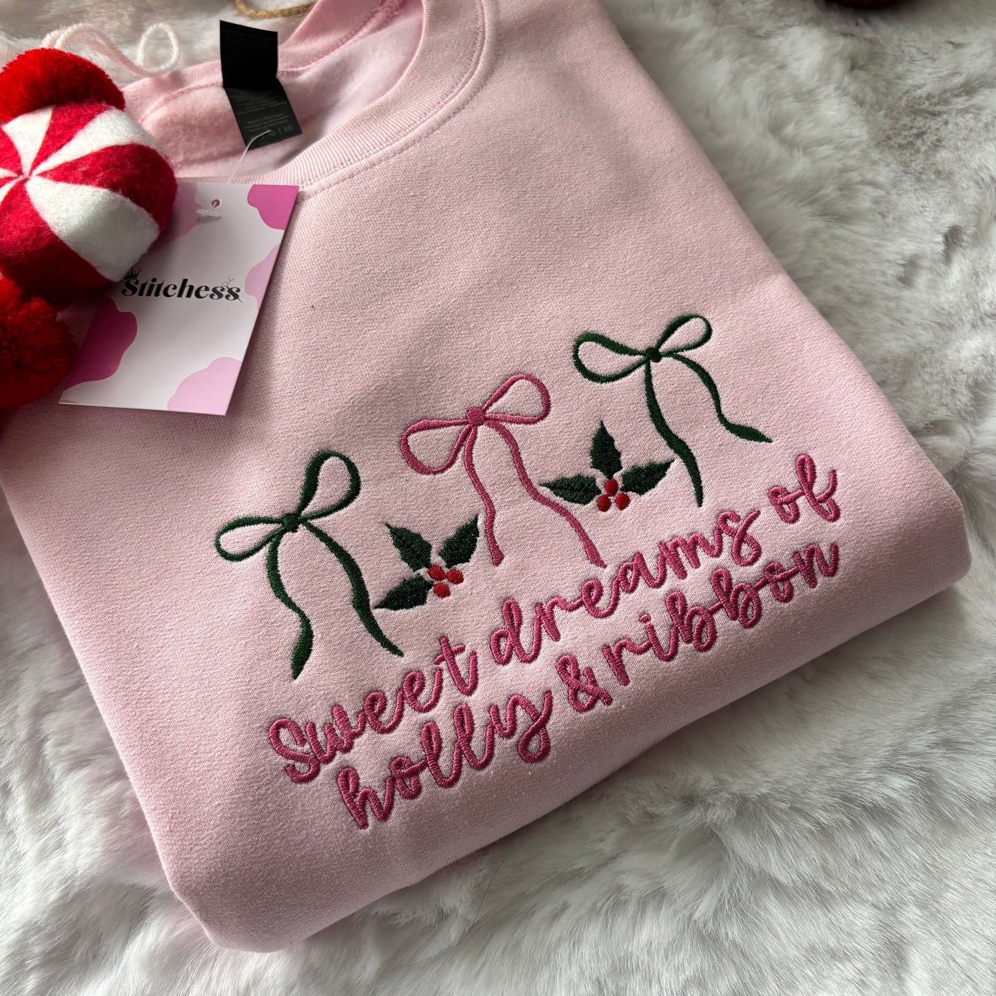 SWEET DREAMS OF HOLLY & RIBBON EMBROIDERED SWEATSHIRT