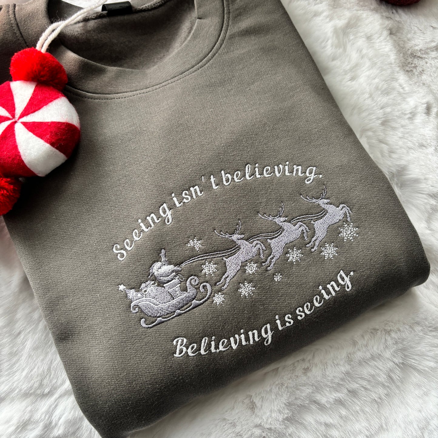 SEEING ISN'T BELIEVING SANTA CLAUSE EMBROIDERED SWEATSHIRT