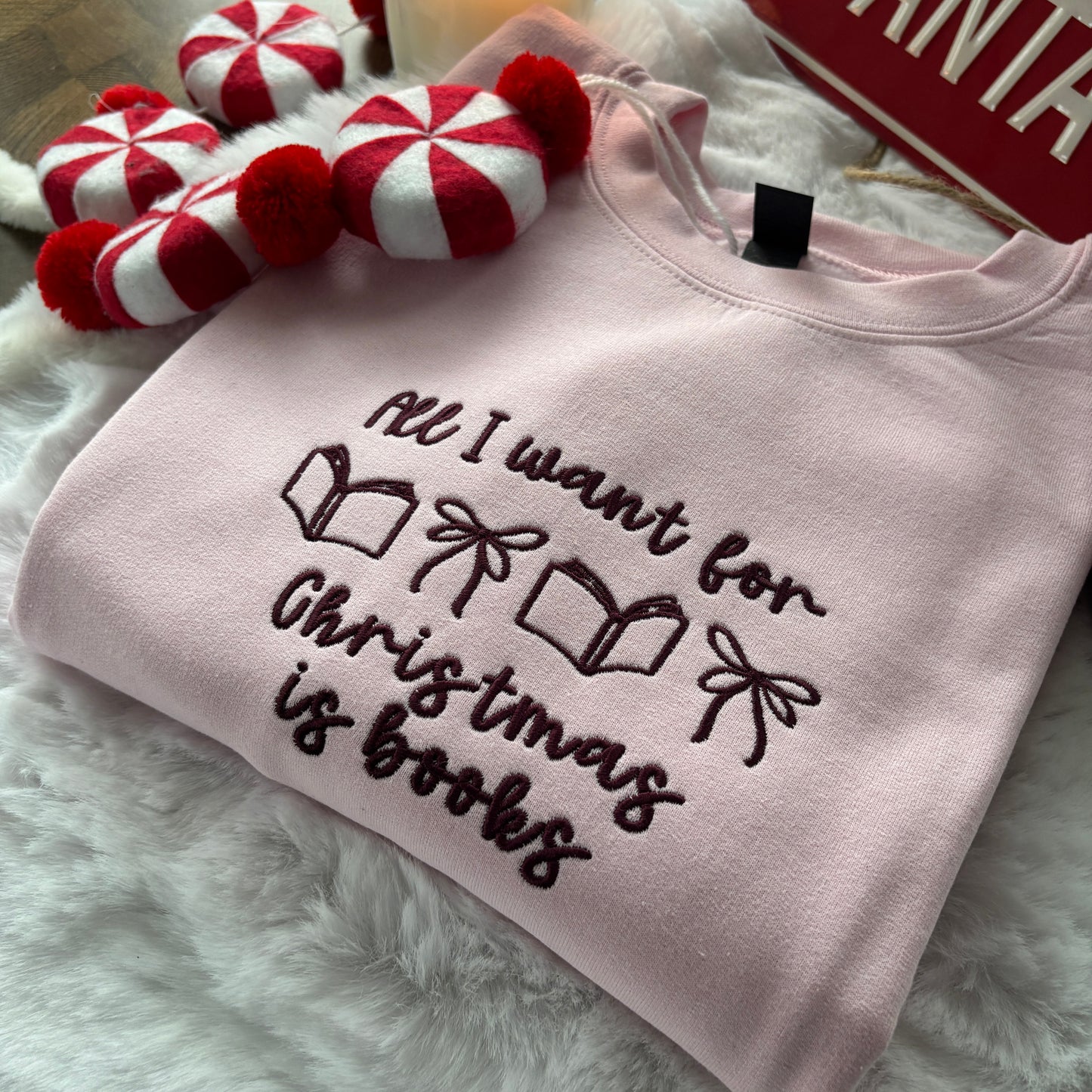 ALL I WANT FOR CHRISTMAS IS BOOKS EMBROIDERED SWEATSHIRT