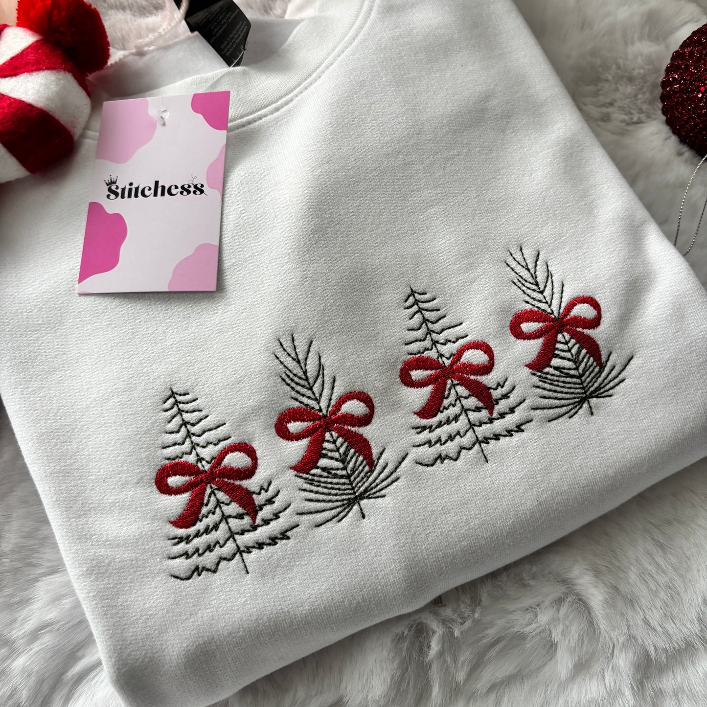 TREES & BOWS EMBROIDERED SWEATSHIRT