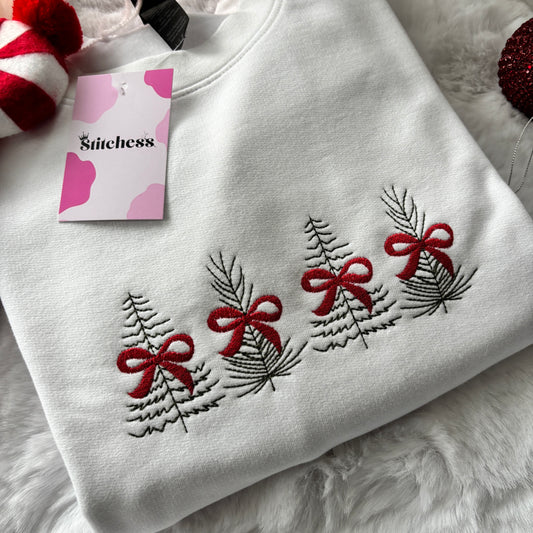 TREES & BOWS EMBROIDERED SWEATSHIRT