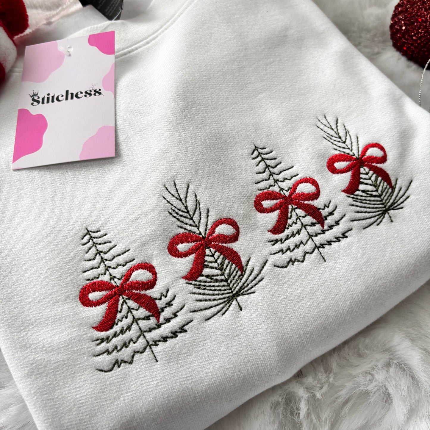 TREES & BOWS EMBROIDERED SWEATSHIRT
