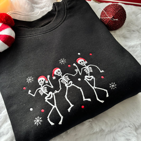 CHRISTMAS DANCING SKELETONS EMBROIDERED SWEATSHIRT