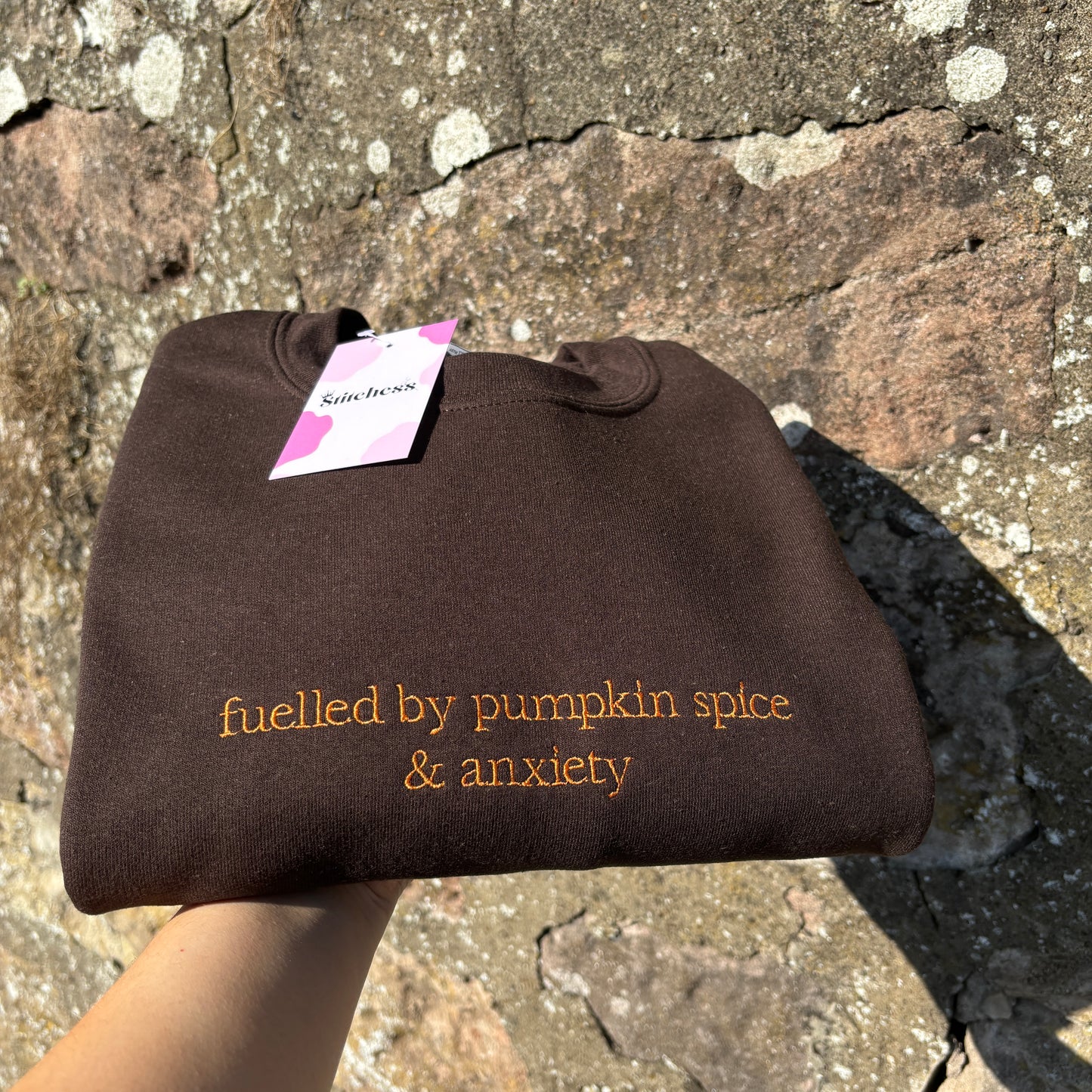 PUMPKIN SPICE & ANXIETY EMBROIDERED SWEATSHIRT