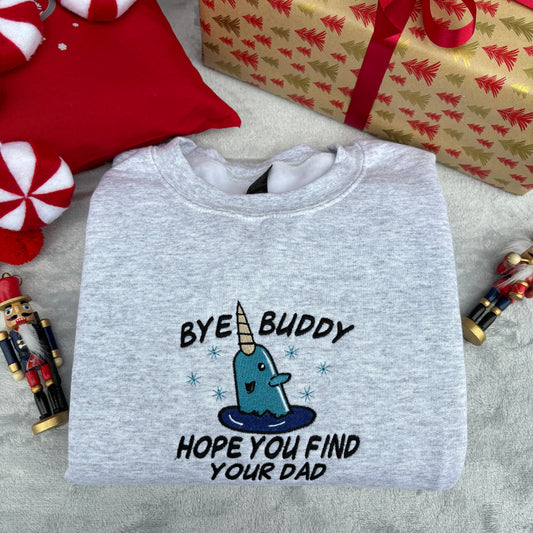 BYE BUDDY NARWHAL EMBROIDERED SWEATSHIRT