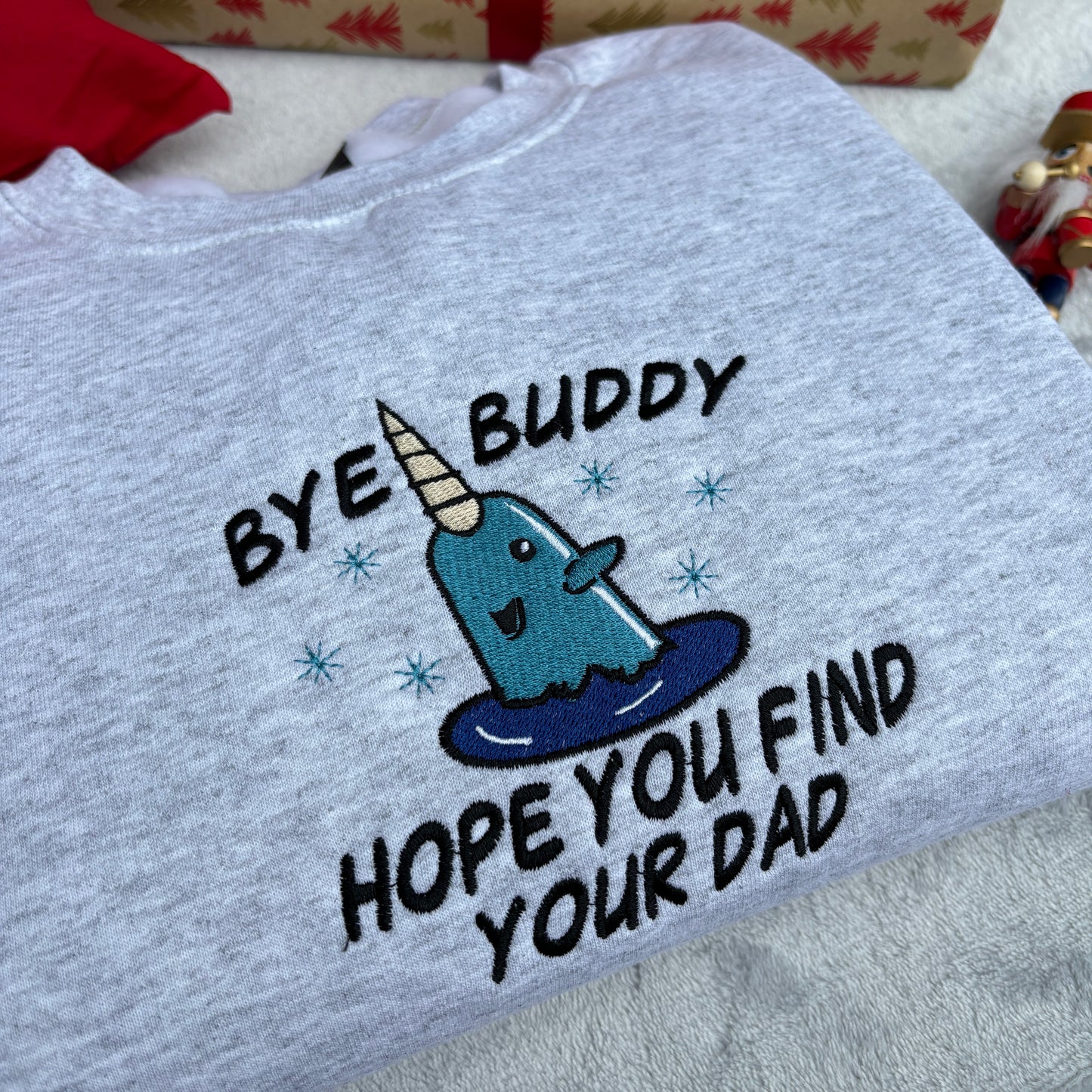 BYE BUDDY NARWHAL EMBROIDERED SWEATSHIRT