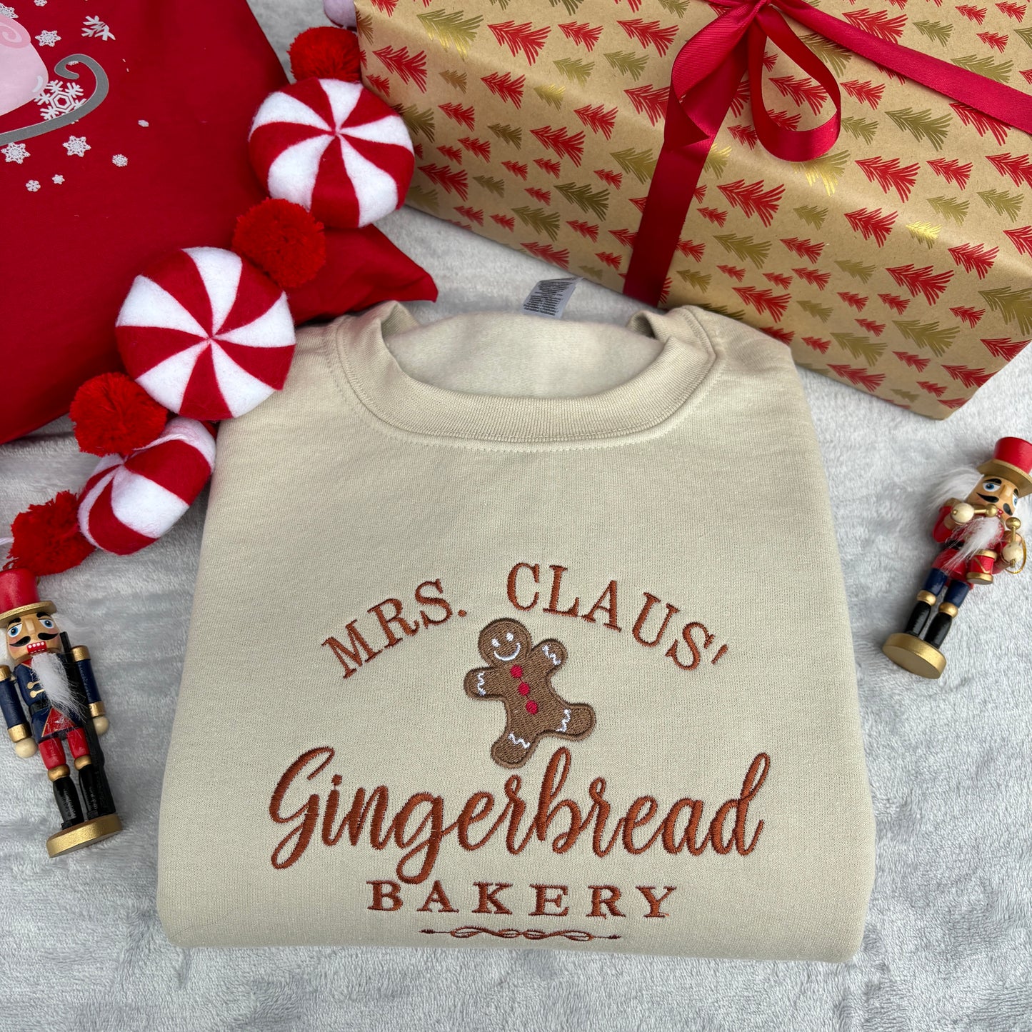 MRS CLAUS GINGERBREAD EMBROIDERED SWEATSHIRT