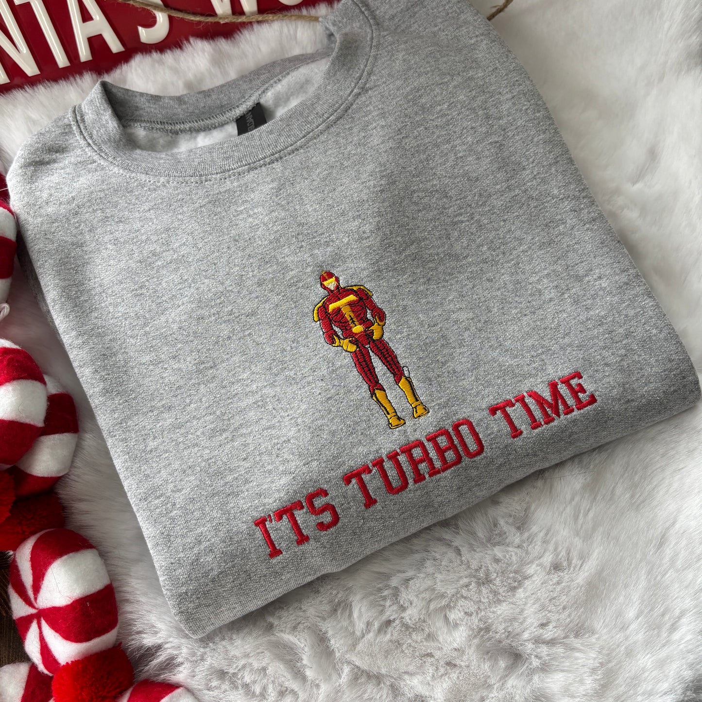 IT'S TURBO TIME JINGLE ALL THE WAY EMBROIDERED SWEATSHIRT