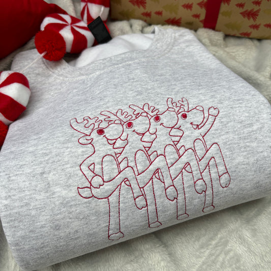 LARGE ASH DANCING REINDEER EMBROIDERED SWEATSHIRT