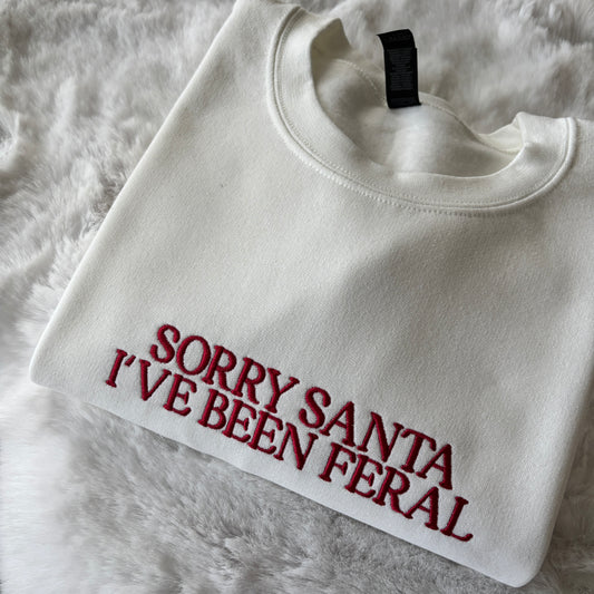 READY TO SHIP LARGE WHITE SORRY SANTA EMBROIDERED SWEATSHIRT