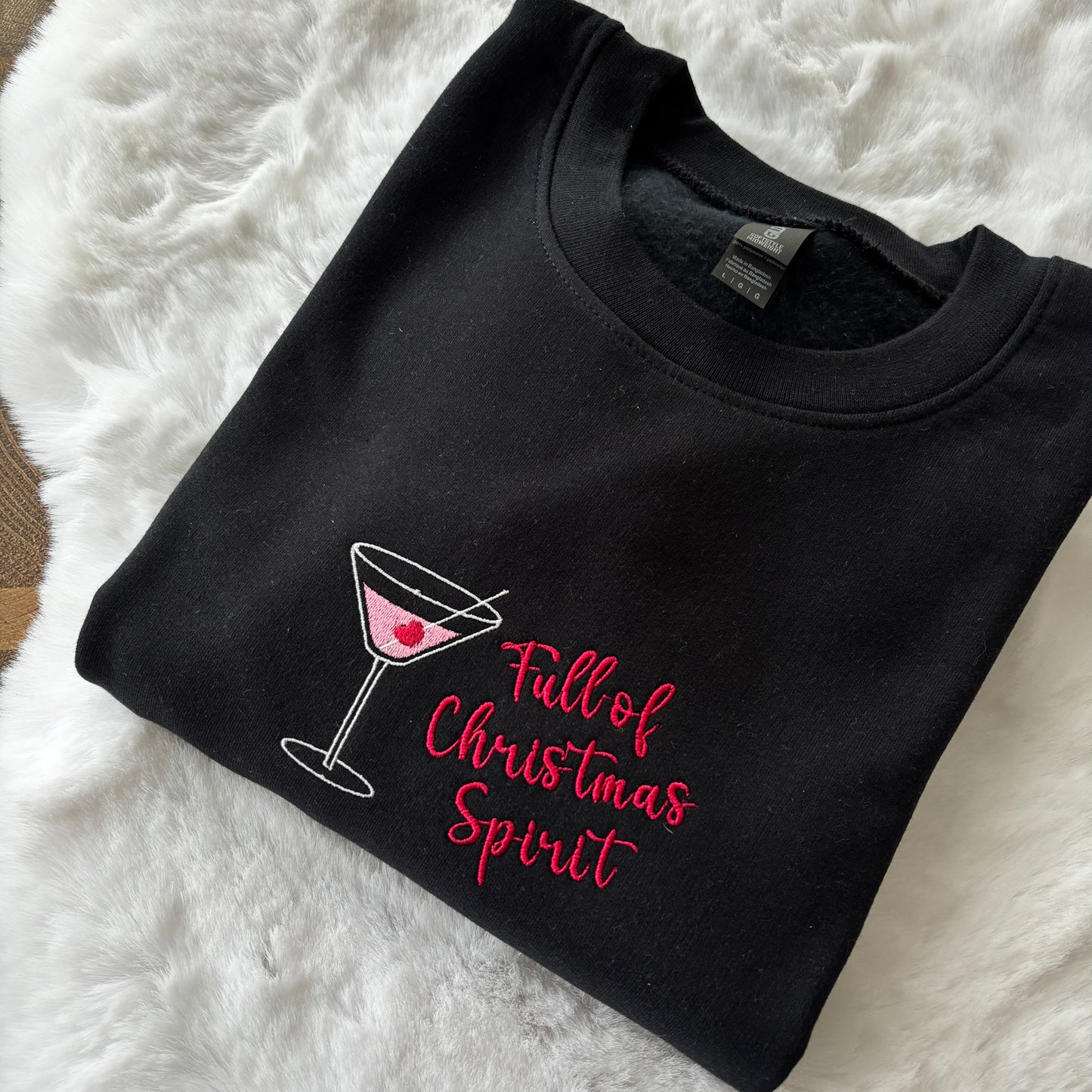 READY TO SHIP LARGE BLACK FULL OF CHRISTMAS SPIRIT EMBROIDERED SWEATSHIRT