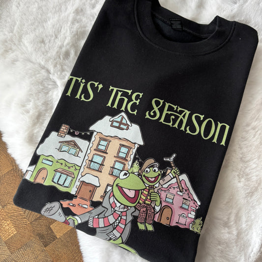 READY TO SHIP LARGE BLACK TIS THE SEASON PRINTED SWEATSHIRT