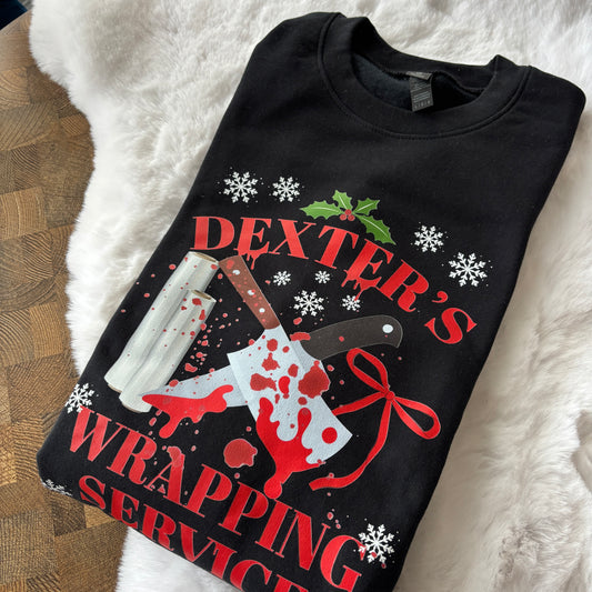READY TO SHIP LARGE BLACK DEXTER WRAPPING SERVICE PRINTED SWEATSHIRT