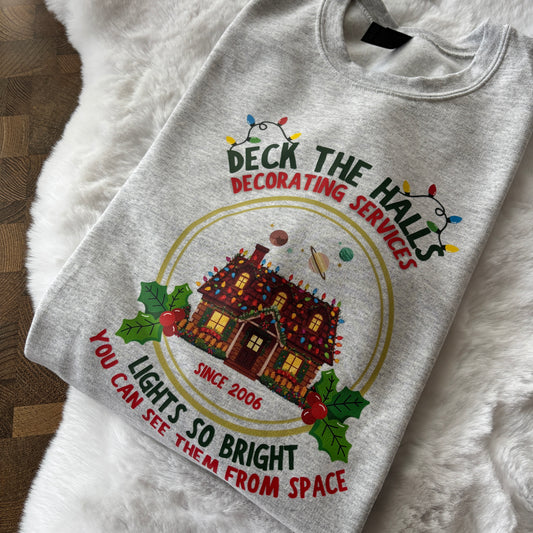 READY TO SHIP LARGE ASH DECK THE HALLS PRINTED SWEATSHIRT