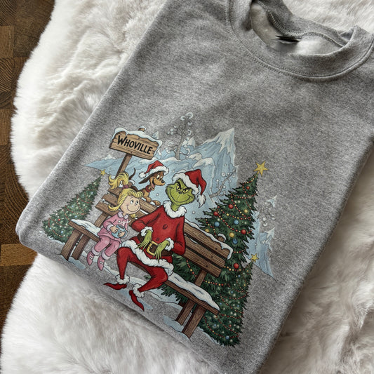 READY TO SHIP MEDIUM MARL VINTAGE WHOVILLE PRINTED SWEATSHIRT