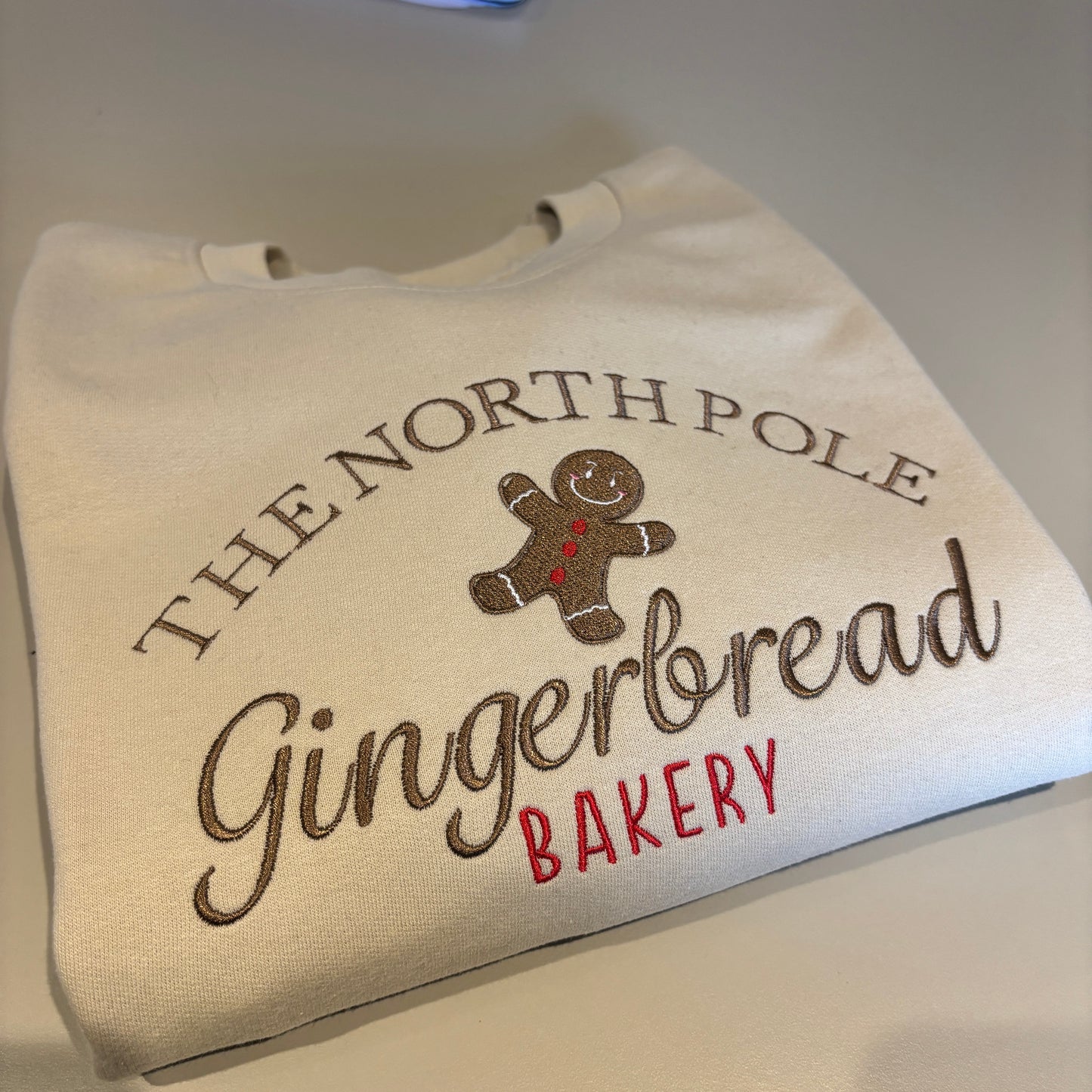 LARGE BEIGE GINGERBREAD BAKERY EMBROIDERED SWEATSHIRT *SECONDS*