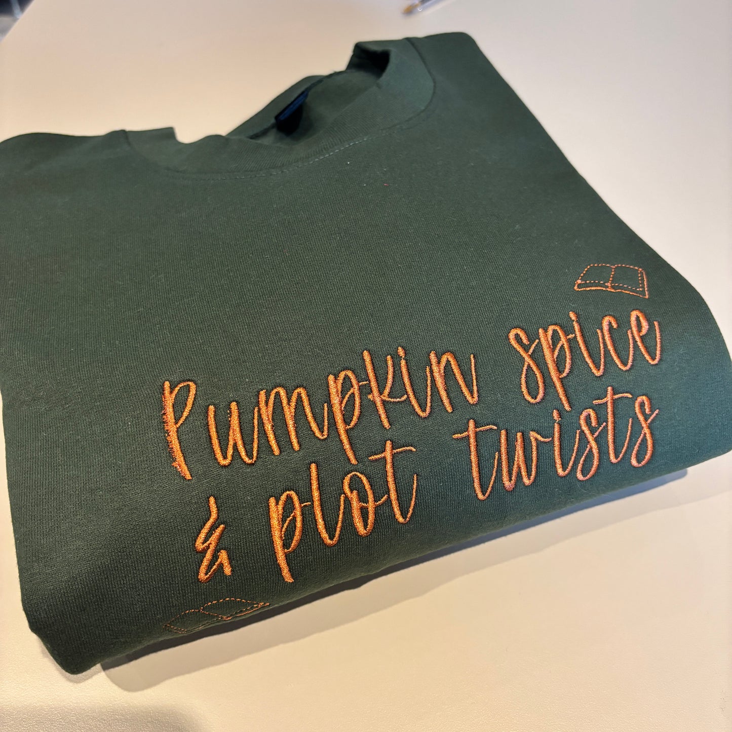 XXL GREEN PUMPKIN SPICE & PLOT TWIST EMBROIDERED SWEATSHIRT *SECONDS*