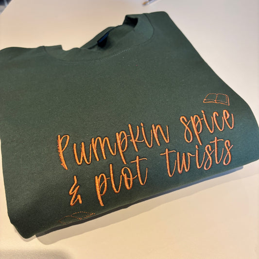 XXL GREEN PUMPKIN SPICE & PLOT TWIST EMBROIDERED SWEATSHIRT *SECONDS*