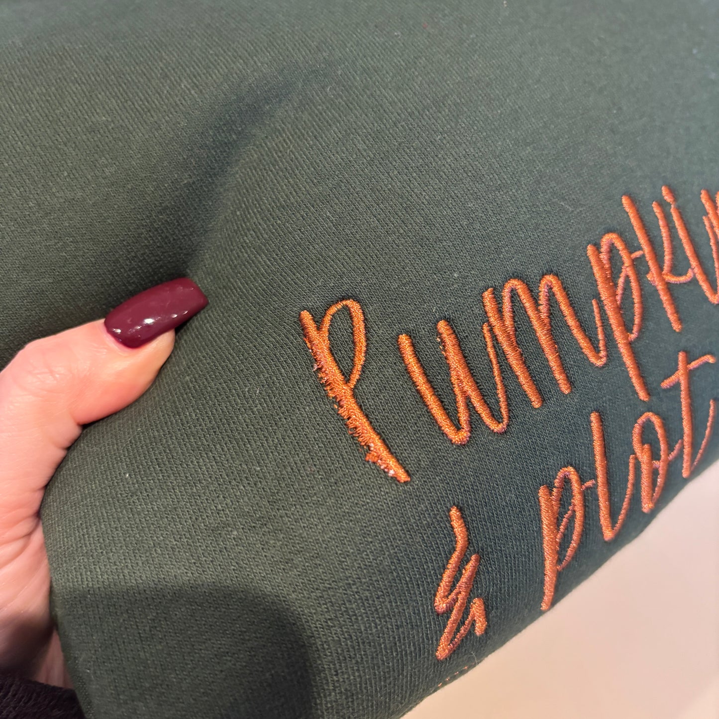 XXL GREEN PUMPKIN SPICE & PLOT TWIST EMBROIDERED SWEATSHIRT *SECONDS*