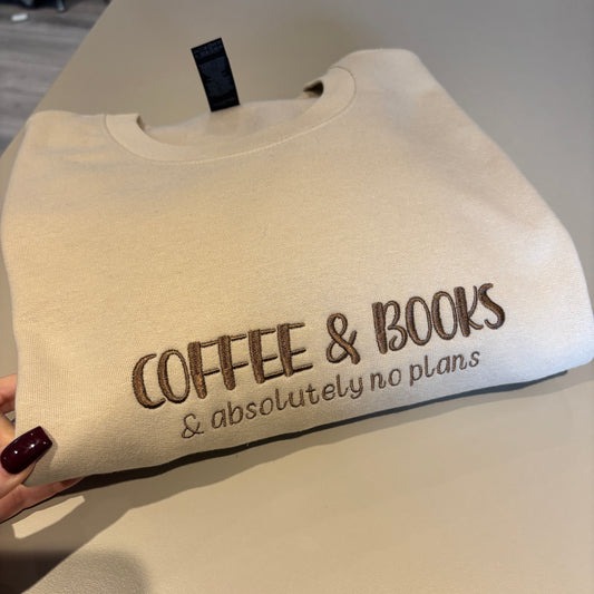 3XL BEIGE COFFEE & BOOKS EMBROIDERED SWEATSHIRT *SAMPLE*