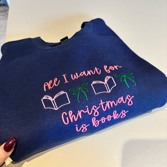 LARGE NAVY ALL I WANT FOR XMAS EMBROIDERED SWEATSHIRT *SAMPLE*