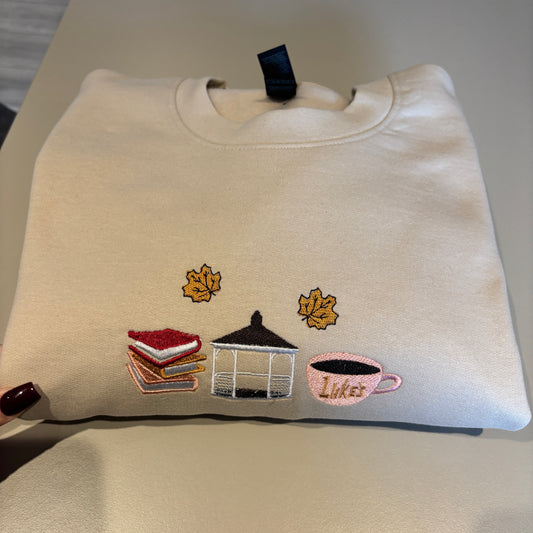 XL BEIGE STARS HOLLOW ICONS EMBROIDERED SWEATSHIRT *SECONDS*