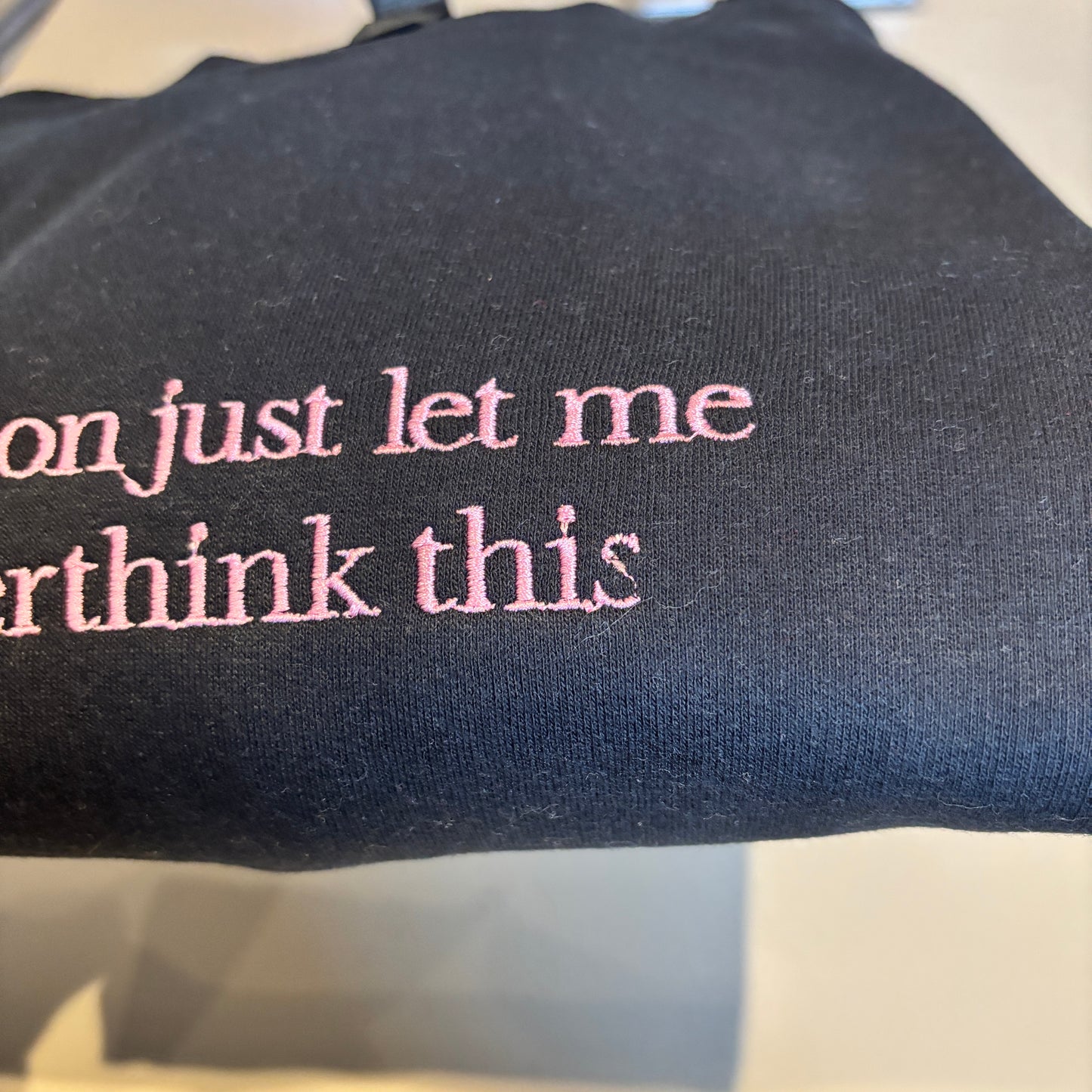 MEDIUM BLACK OVERTHINK EMBROIDERED SWEATSHIRT *SECONDS*