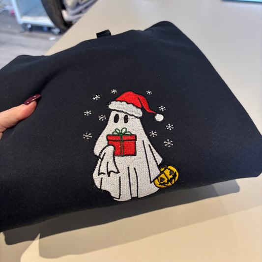 LARGE BLACK XMAS GHOST EMBROIDERED SWEATSHIRT *SAMPLE*