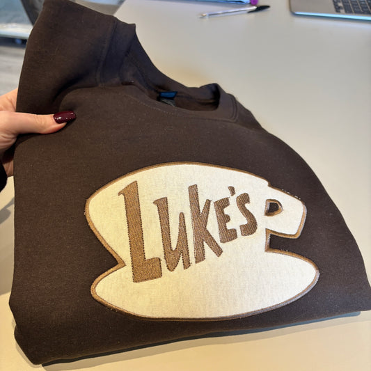 LARGE CHOC LUKE'S APPLIQUE EMBROIDERED SWEATSHIRT *SAMPLE*