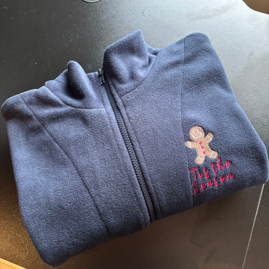 LARGE NAVY TIS THE SEASON EMBROIDERED FLEECE *SAMPLE*