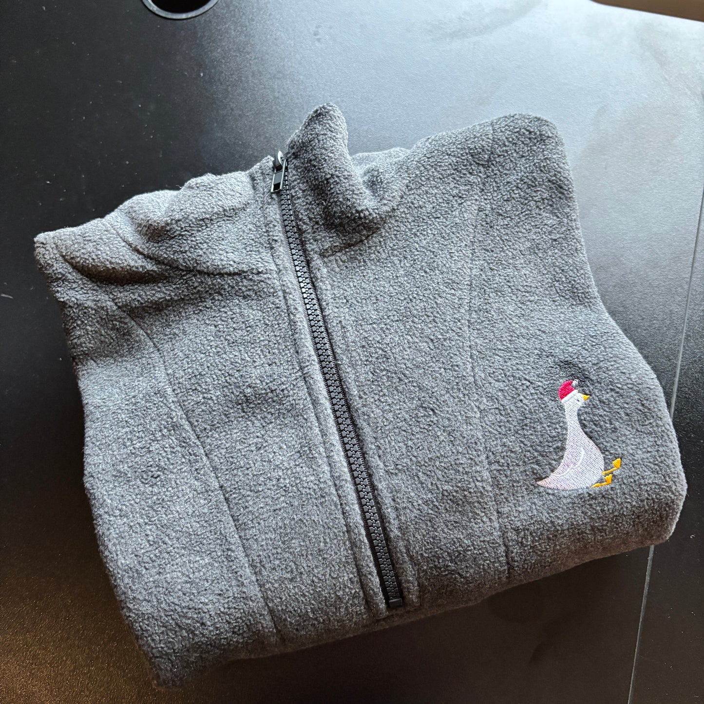 LARGE CHARCOAL XMAS GOOSE EMBROIDERED FLEECE *SECONDS*