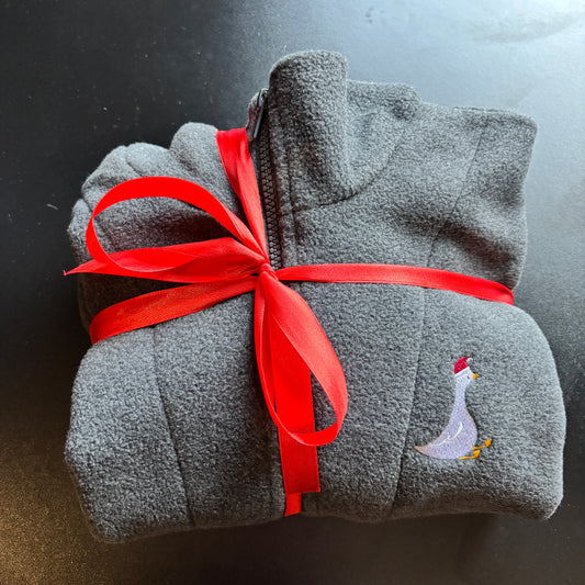 SMALL CHARCOAL XMAS GOOSE EMBROIDERED FLEECE *SAMPLE*