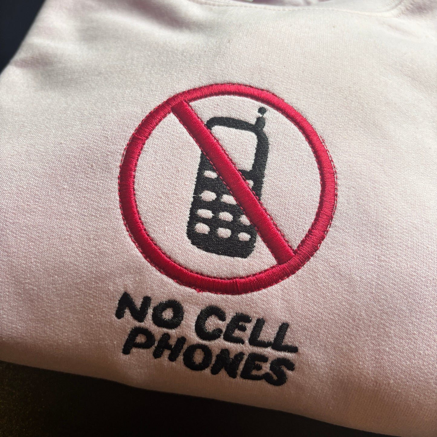 LARGE PINK NO CELL PHONES EMBROIDERED SWEATSHIRT *SAMPLE*