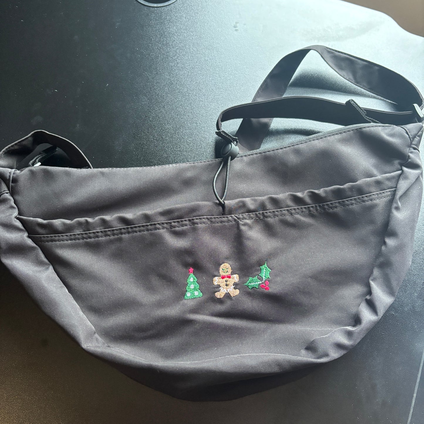 CHRISTMAS BLACK EMBROIDERED CROSSBODY BAG *SAMPLE*