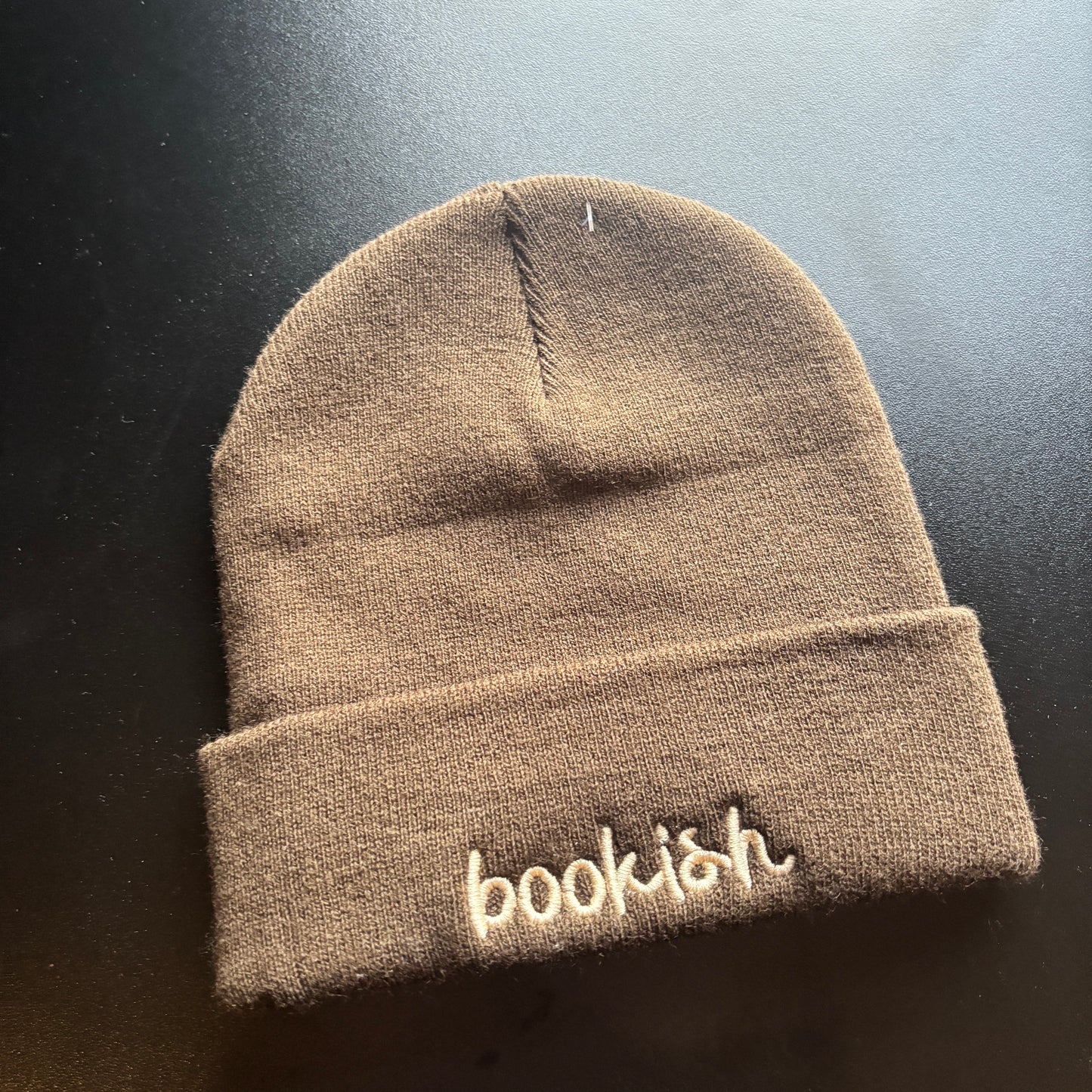 CHOCOLATE BOOKISH EMBROIDERED BEANIE *SAMPLE*