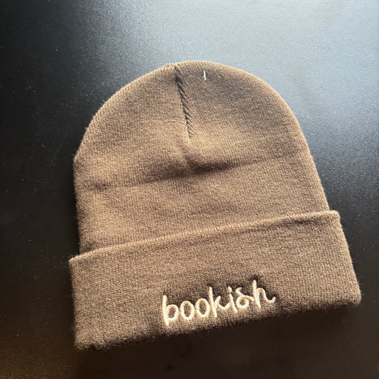 CHOCOLATE BOOKISH EMBROIDERED BEANIE *SAMPLE*