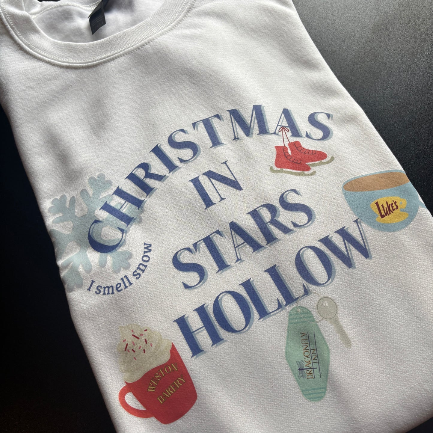 LARGE WHITE STARS HOLLOW XMAS PRINTED SWEATSHIRT *SAMPLE*