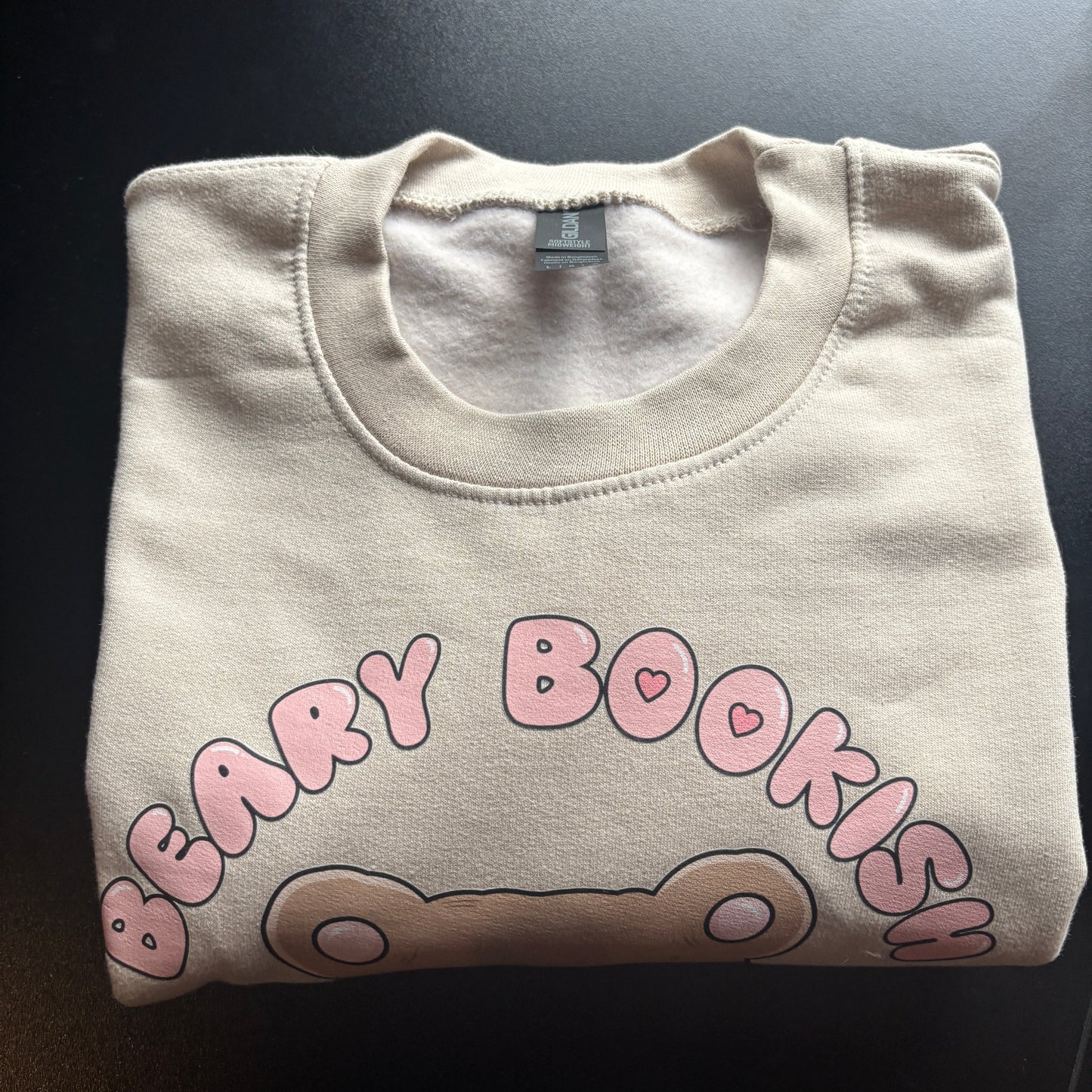 LARGE BEIGE BEARY BOOKISH PRINTED SWEATSHIRT *SAMPLE*