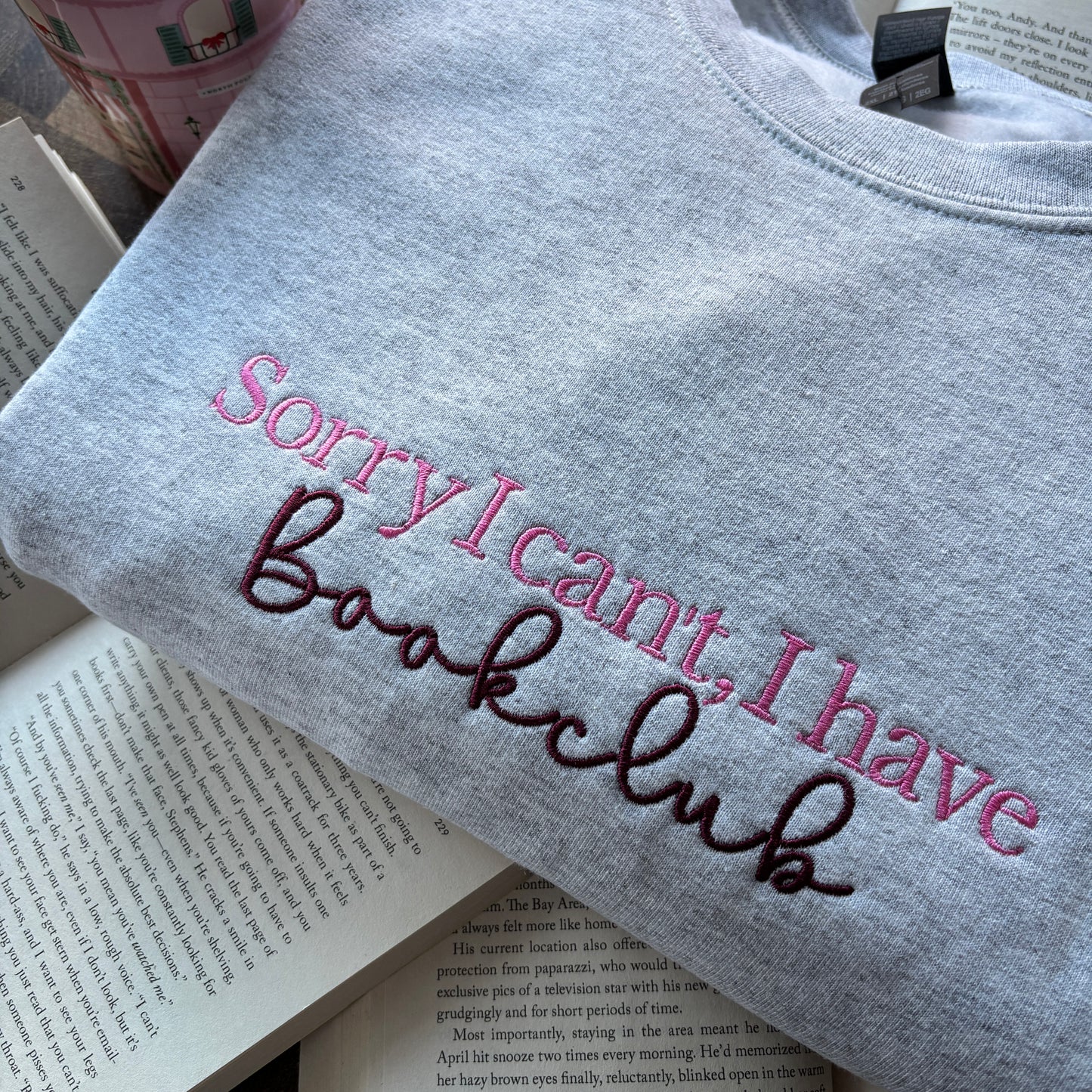 SORRY I CAN'T, I HAVE BOOK CLUB EMBROIDERED SWEATSHIRT 📚