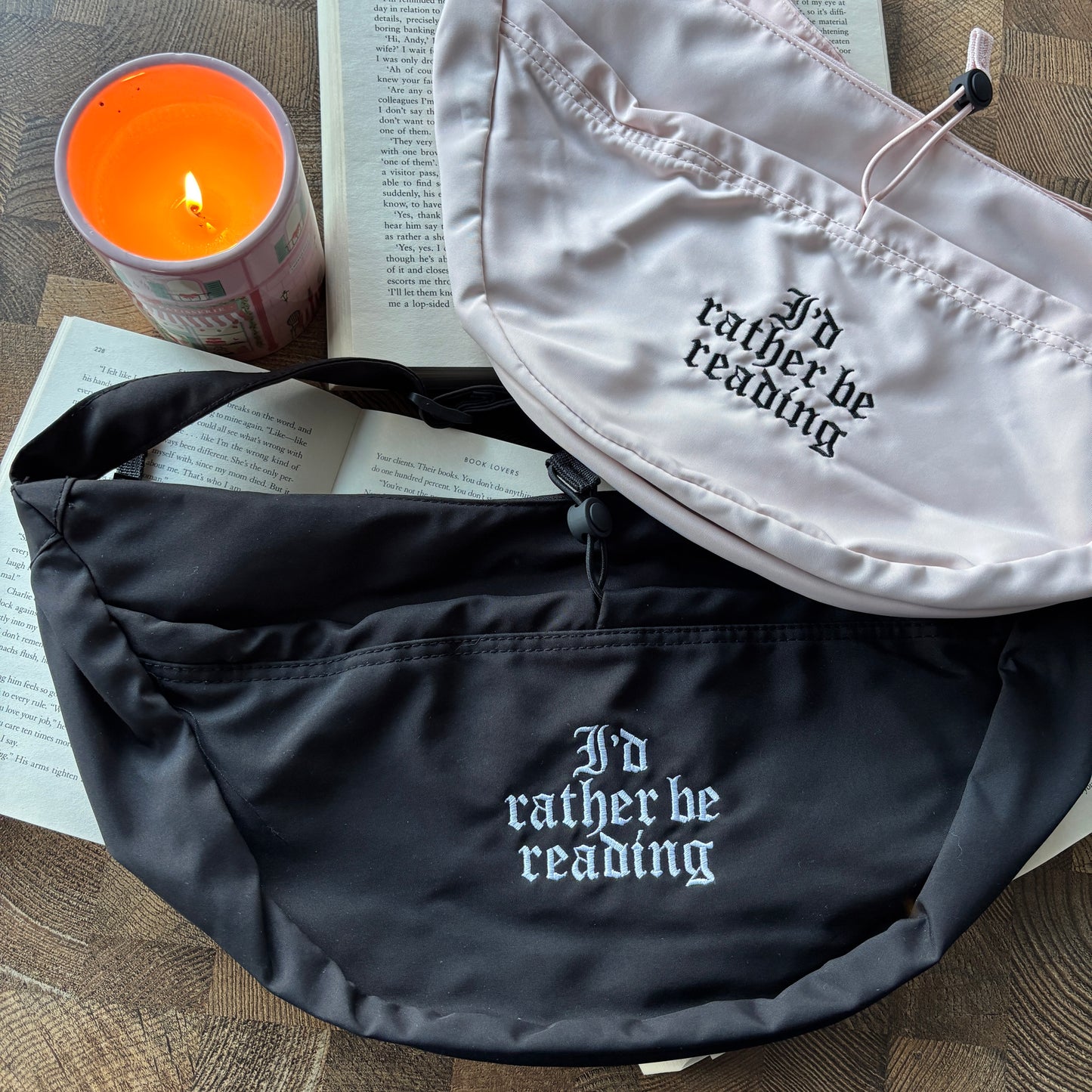 I'D RATHER BE READING EMBROIDERED CROSSBODY BAG