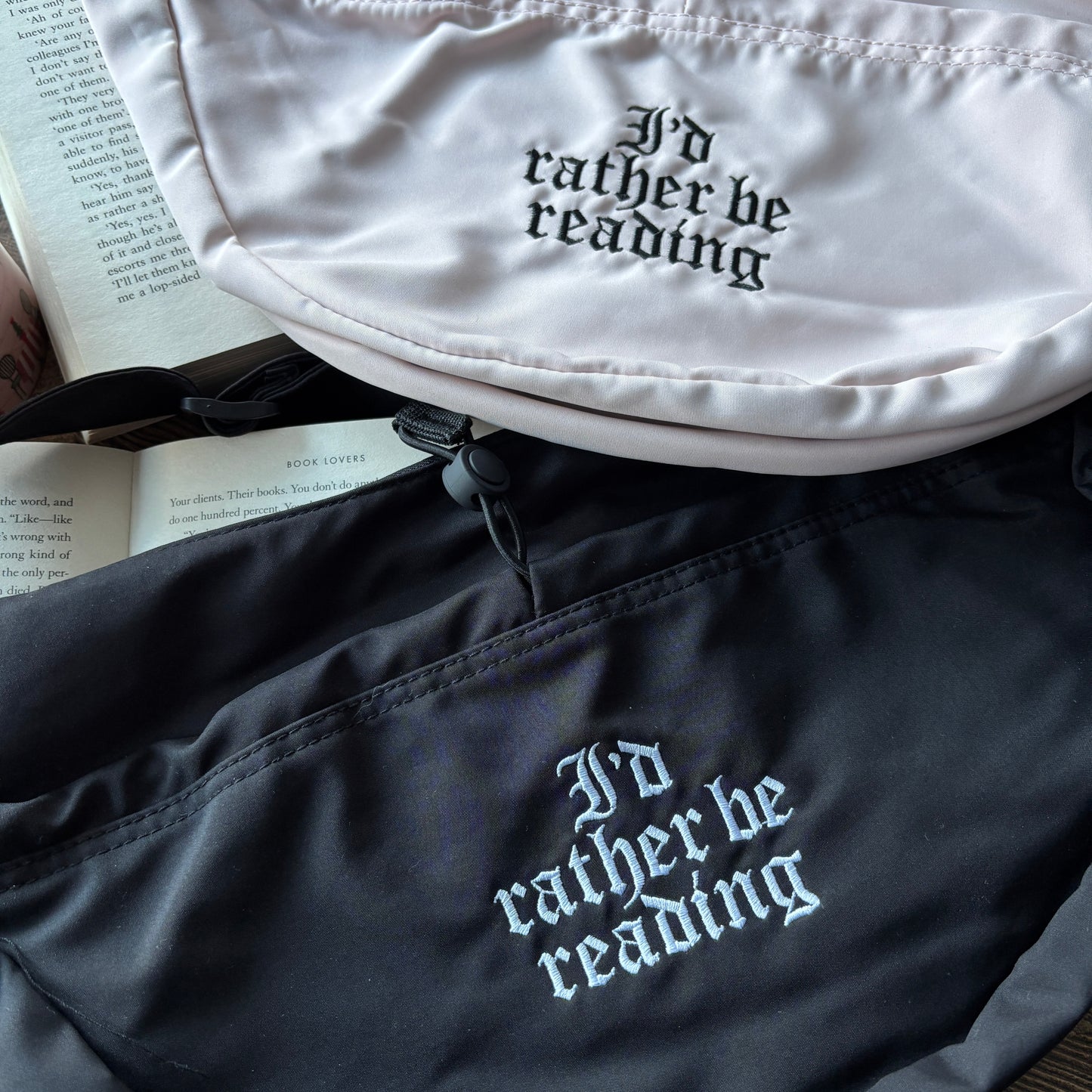 I'D RATHER BE READING EMBROIDERED CROSSBODY BAG