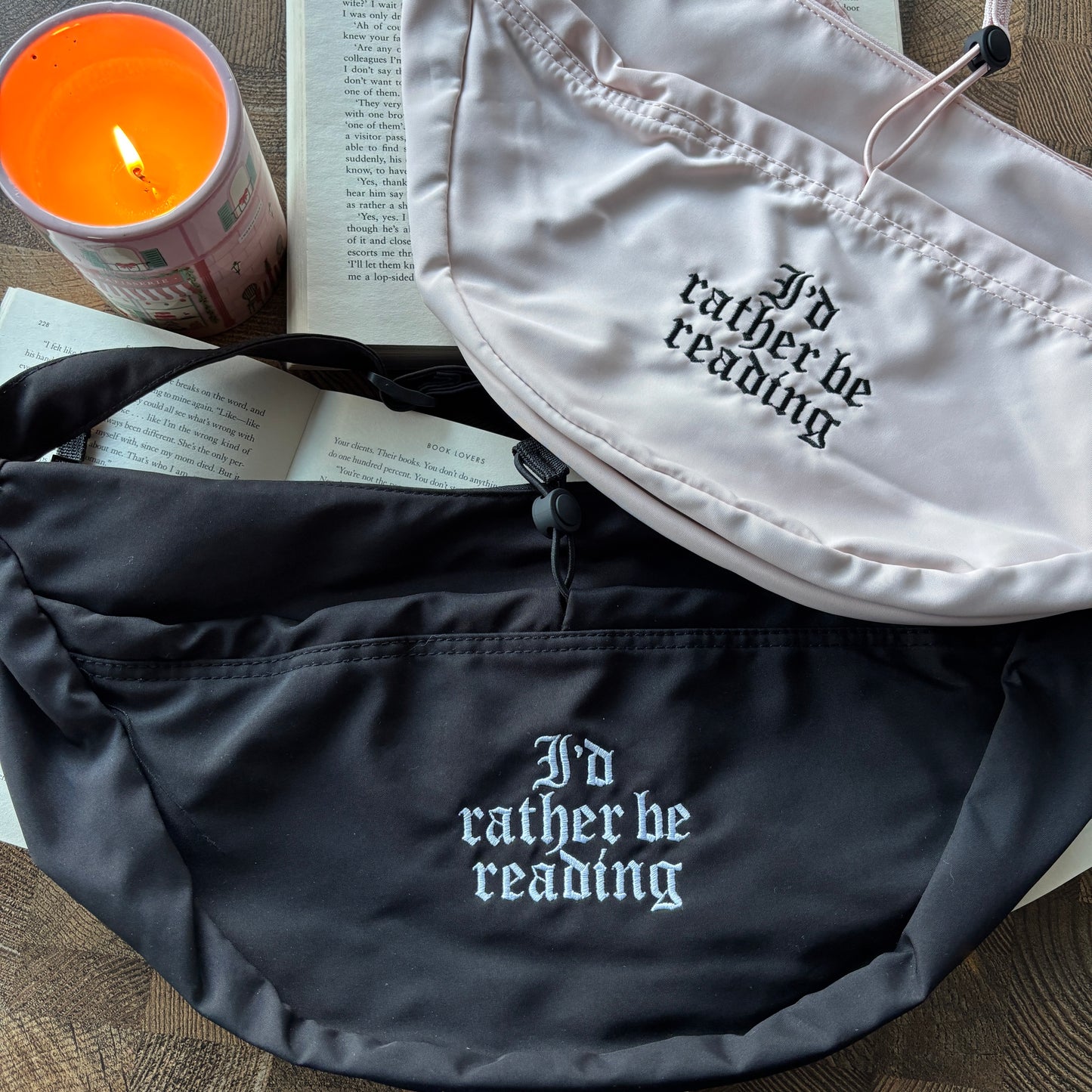 I'D RATHER BE READING EMBROIDERED CROSSBODY BAG
